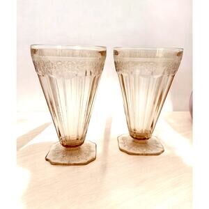 Jeannette PINK ADAM Depression Glass 7 Oz 4 5/8" Footed WATER TUMBLERS Set of 2